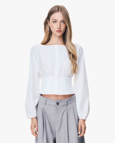  GIGI - Áo kiểu nữ cổ thuyền tay phồng chiết eo 