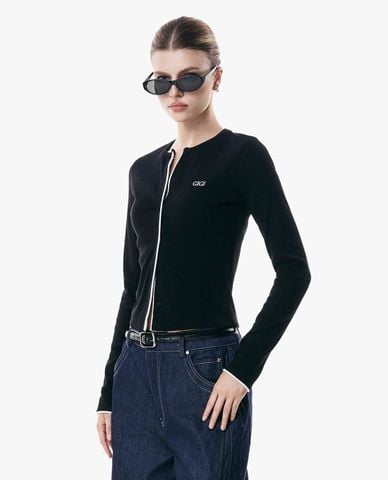  GIGI - Áo khoác cardigan nữ tay dài phom ôm thêu logo 