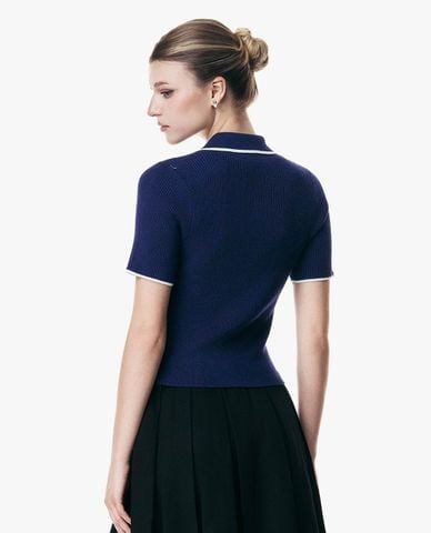  GIGI - Áo dệt kim nữ cổ bẻ tay ngắn phom ôm 