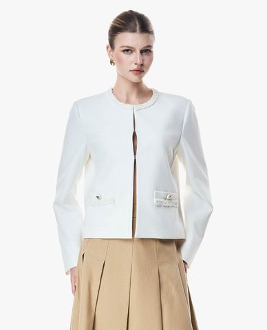  GIGI - Áo khoác croptop nữ cổ tròn phối bèo 