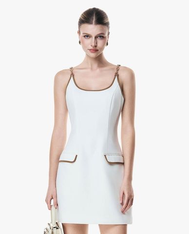  GIGI - Đầm hai dây mini cổ vuông phối xích 