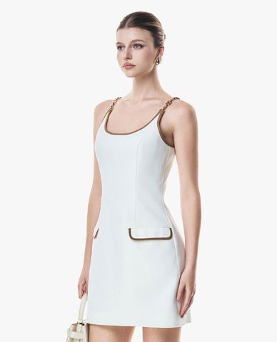  GIGI - Đầm hai dây mini cổ vuông phối xích 