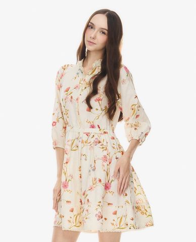  GIGI - Đầm sơ mi mini tay lửng thắt eo in hoa 