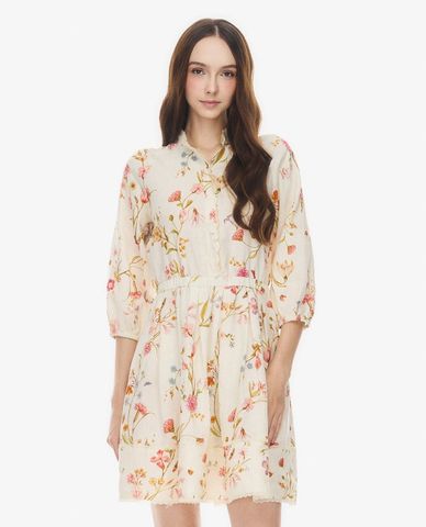  GIGI - Đầm sơ mi mini tay lửng thắt eo in hoa 