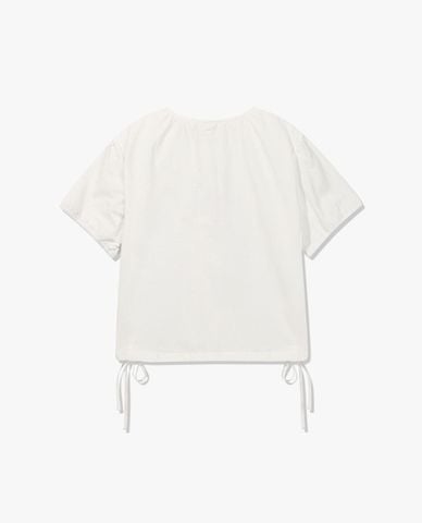  FILA - Áo kiểu nữ cổ tròn tay ngắn phối dây rút 