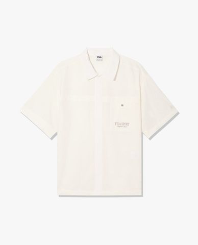  FILA - Áo khoác sơ mi unisex tay ngắn phối túi 