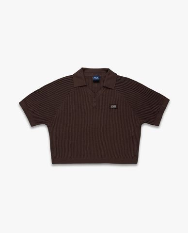  FILA - Áo croptop nữ dệt kim cổ bẻ Origin 