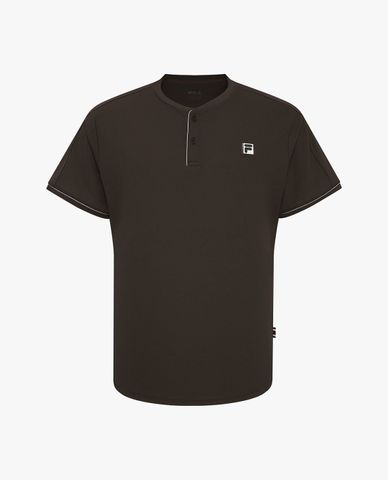  FILA - Áo thun unisex cổ henley tay ngắn phối logo 