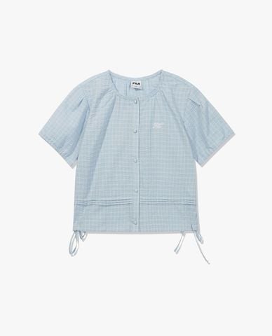  FILA - Áo kiểu nữ cổ tròn tay ngắn phối dây rút 
