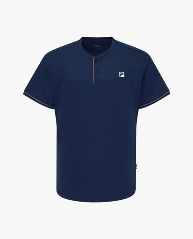  FILA - Áo thun unisex cổ henley tay ngắn phối logo 