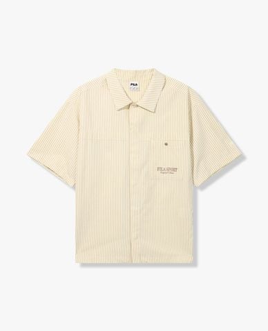  FILA - Áo khoác sơ mi unisex tay ngắn kẻ sọc 