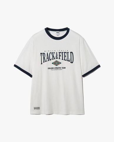  FILA - Áo thun unisex cổ tròn tay ngắn Track & Field Graphic Ringerty 