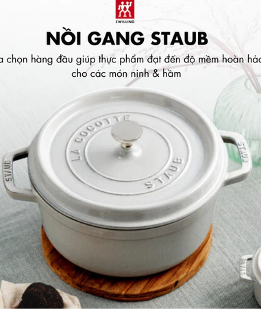 Nồi gang tròn STAUB Cocotte Ronde 22cm - 2.6L, màu trắng kem