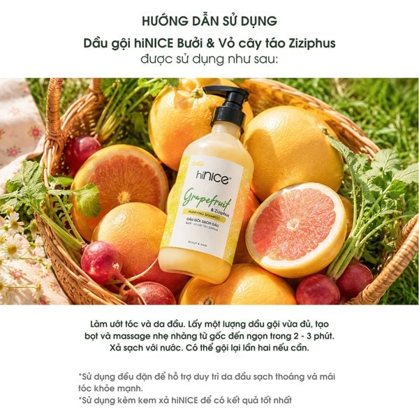 Dầu gội hiNICE sạch gàu - Dầu gội Tinh dầu Bưởi và Vỏ cây táo Ziziphus