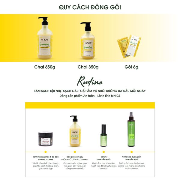Dầu gội hiNICE sạch gàu - Dầu gội Tinh dầu Bưởi và Vỏ cây táo Ziziphus