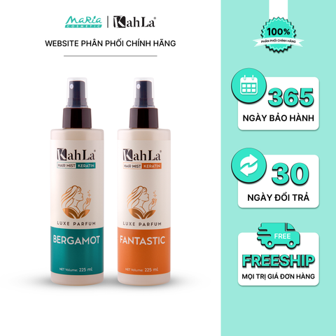Combo Xịt dưỡng tóc KahLa Keratin thơm tóc, dưỡng ẩm Bergamot & Fantastic 225ml