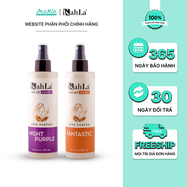Combo Xịt dưỡng tóc KahLa Keratin thơm tóc, dưỡng ẩm Night Purple & Fantastic 225ml