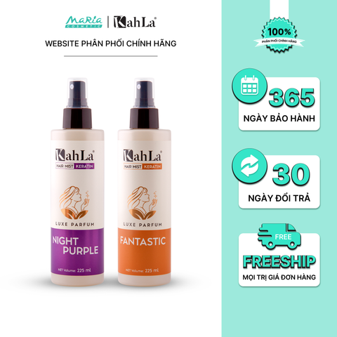 Combo Xịt dưỡng tóc KahLa Keratin thơm tóc, dưỡng ẩm Night Purple & Fantastic 225ml