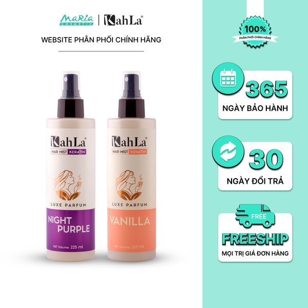Combo Xịt dưỡng tóc KahLa Keratin thơm tóc, dưỡng ẩm Night Purple & Vanilla 225ml