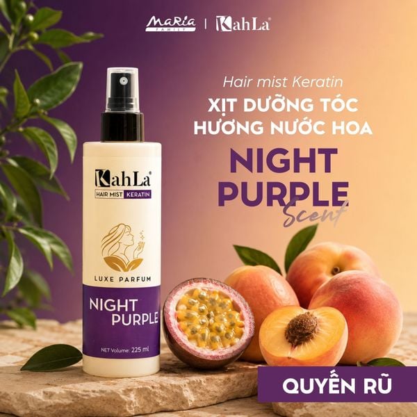 Xịt dưỡng tóc KahLa Keratin thơm tóc, dưỡng ẩm - Hương nước hoa Night Purple 225ml