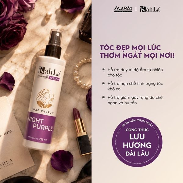 Xịt dưỡng tóc KahLa Keratin thơm tóc, dưỡng ẩm - Hương nước hoa Night Purple 225ml