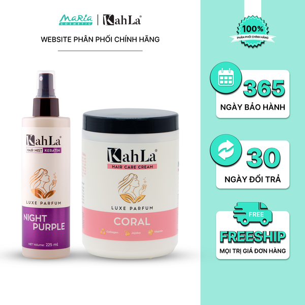 Combo KahLa Xịt dưỡng tóc Keratin Night Purple & Kem xả Coral