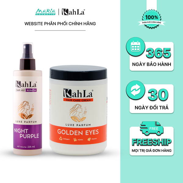 Combo KahLa Xịt dưỡng tóc Keratin Night Purple & Kem xả Golden Eyes