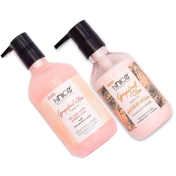 Bộ Dầu Gội Kem Xả Tinh Dầu Bưởi Hồng Olive hiNICE Grapefruit & Olive Hỗ Trợ Giảm Mụn Da Đầu & Tóc Bồng Bềnh