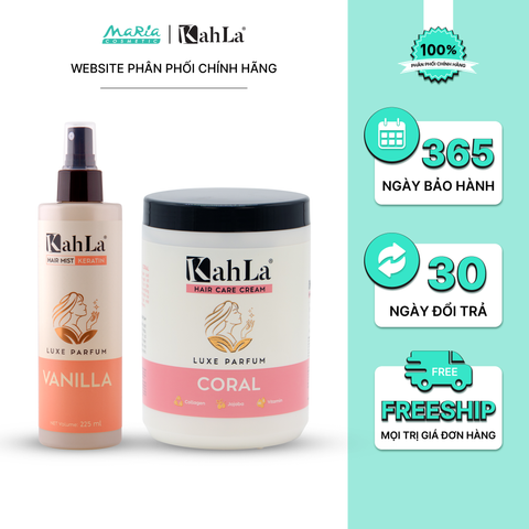 Combo KahLa Xịt dưỡng tóc Keratin Vanilla & Kem xả Coral