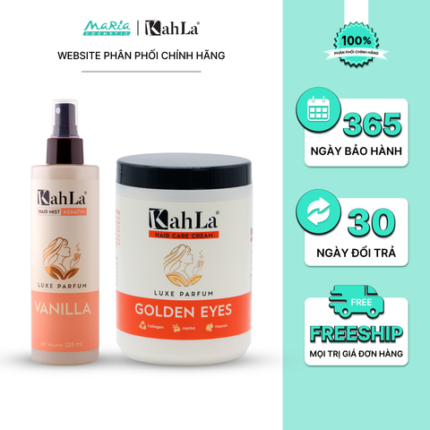Combo KahLa Xịt dưỡng tóc Keratin Vanilla & Kem xả Golden Eyes