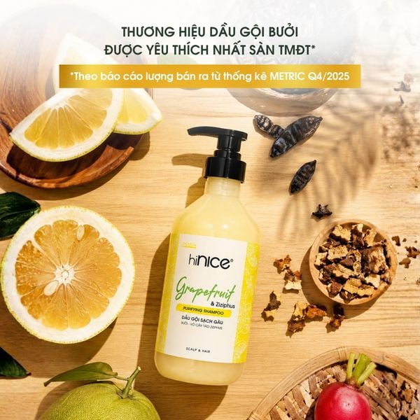 Dầu gội hiNICE sạch gàu - Dầu gội Tinh dầu Bưởi và Vỏ cây táo Ziziphus