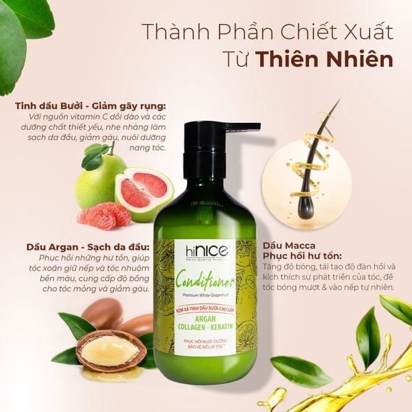 Bộ Dầu Gội Kem Xả Tinh Dầu Bưởi & Bồ Kết Thiên Nhiên hiNICE Grapefruit Dành Cho Tóc Gãy Rụng & Khô Xơ