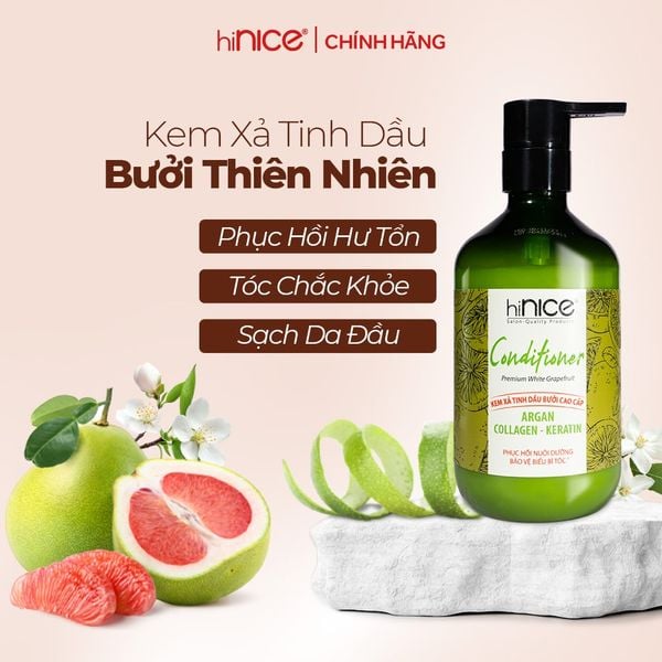 Bộ Dầu Gội Kem Xả Tinh Dầu Bưởi & Bồ Kết Thiên Nhiên hiNICE Grapefruit Dành Cho Tóc Gãy Rụng & Khô Xơ