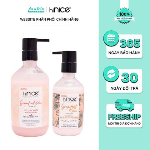 Combo hiNICE sạch dầu và suôn mượt - Combo Dầu gội + Kem xả Tinh dầu Bưởi & Olive (Dầu gội 435g + Kem xả 250g)