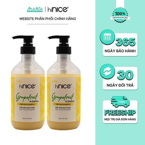 Combo dầu gội hiNICE sạch gàu - Dầu gội Tinh dầu Bưởi và Vỏ cây táo Ziziphus (Dầu gội 650g + Dầu gội 650g)