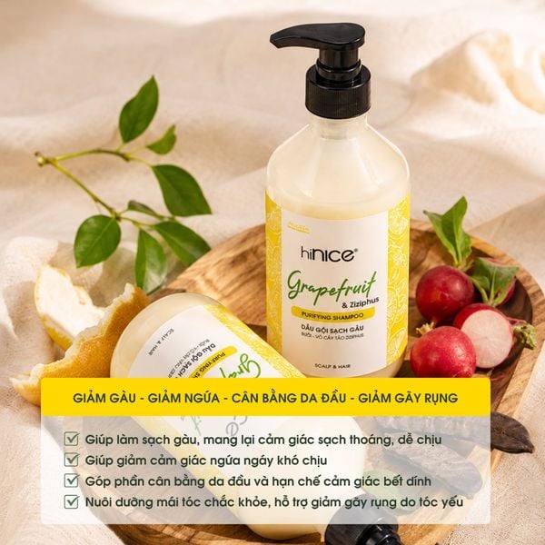 Dầu gội hiNICE sạch gàu - Dầu gội Tinh dầu Bưởi và Vỏ cây táo Ziziphus