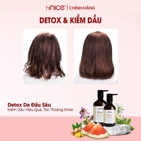 Bộ Dầu Gội Kem Xả Tinh Dầu Thảo Dược Thiên Nhiên hiNICE Herbal Hỗ Trợ Detox, Kiềm Dầu Da Đầu