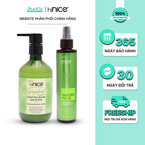 Combo hiNICE giảm rụng và cấp ẩm - Combo Dầu gội + Xịt dưỡng tóc Tinh dầu Bưởi (Dầu gội 435g + Xịt 200ml)