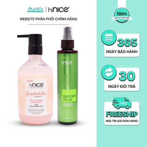Combo hiNICE sạch dầu và cấp ẩm - Combo Dầu gội Tinh dầu Bưởi & Olive + Xịt Tinh dầu Bưởi (Dầu gội 435g + Xịt 200ml)