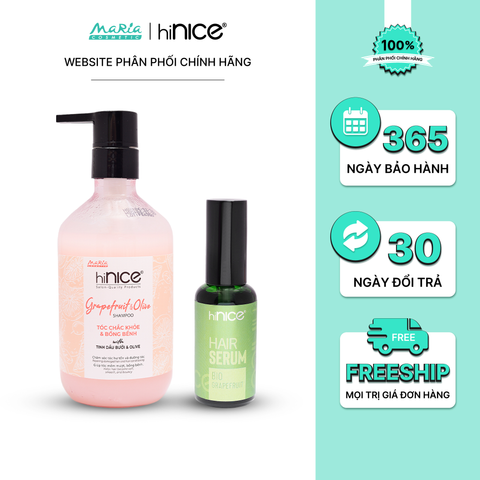 Combo hiNICE sạch dầu và phục hồi - Combo Dầu gội Tinh dầu Bưởi & Olive + Serum Tinh dầu Bưởi (Dầu gội 435g + Serum 50ml)