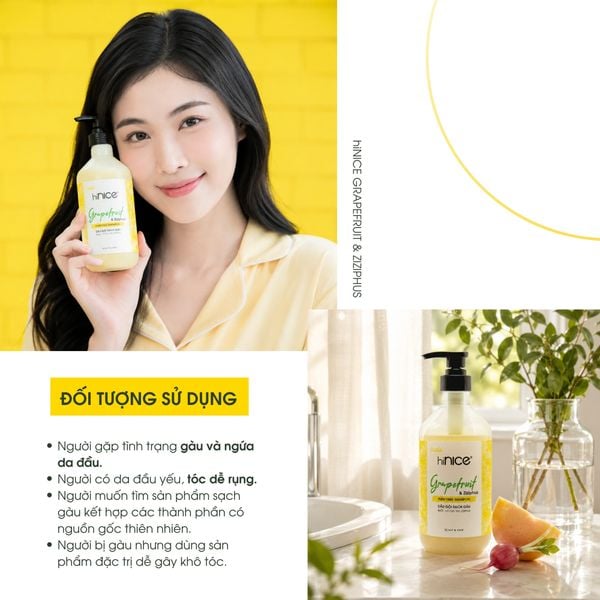 Dầu gội hiNICE sạch gàu - Dầu gội Tinh dầu Bưởi và Vỏ cây táo Ziziphus
