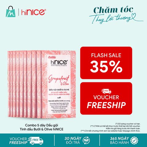 Dây dầu gội hiNICE sạch dầu - Dầu gội Tinh dầu Bưởi & Olive thiên nhiên 6g