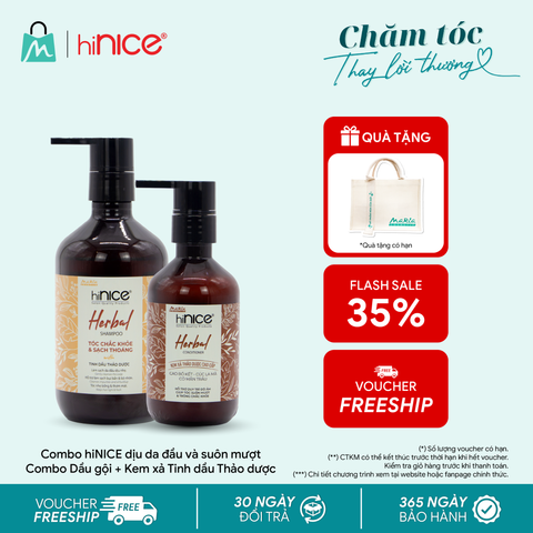 Combo hiNICE dịu da đầu và suôn mượt - Combo Dầu gội + Kem xả Tinh dầu Thảo dược (Dầu gội 435g + Kem xả 250g)