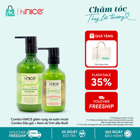 Combo hiNICE giảm rụng và suôn mượt - Combo Dầu gội + Kem xả Tinh dầu Bưởi (Dầu gội 435g + Kem xả 250g)