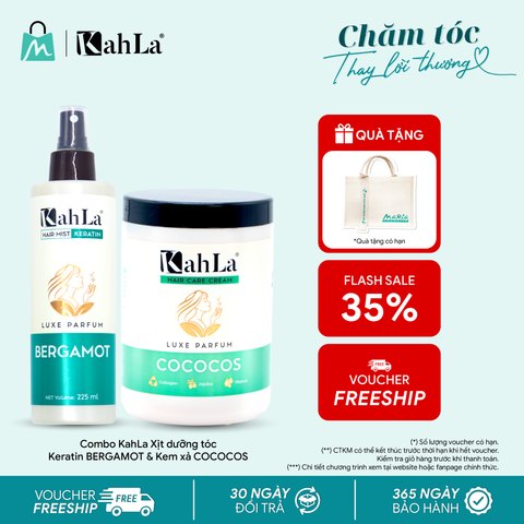 Combo KahLa Xịt dưỡng tóc Keratin Bergamot & Kem xả Cococos