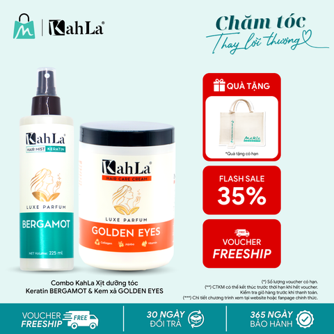 Combo KahLa Xịt dưỡng tóc Keratin Bergamot & Kem xả Golden Eyes