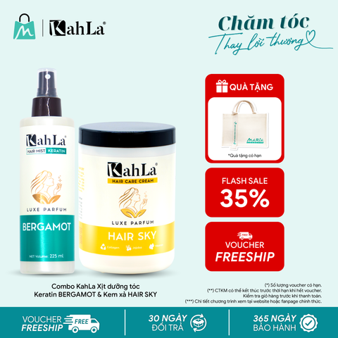 Combo KahLa Xịt dưỡng tóc Keratin Bergamot & Kem xả Hair Sky