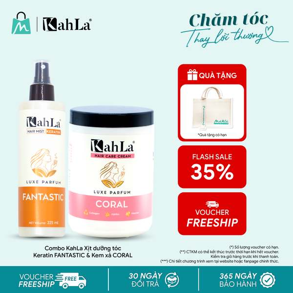 Combo KahLa Xịt dưỡng tóc Keratin Fantastic & Kem xả Coral