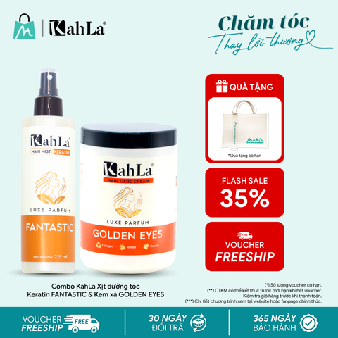 Combo KahLa Xịt dưỡng tóc Keratin Fantastic & Kem xả Golden Eyes