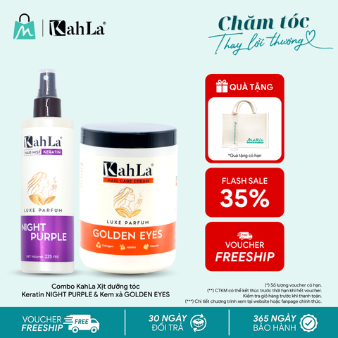 Combo KahLa Xịt dưỡng tóc Keratin Night Purple & Kem xả Golden Eyes